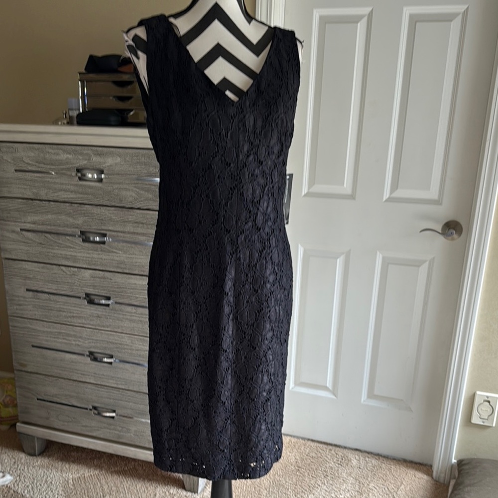 Jones New York Black Sheath Midi Dress V-Neck Sleeveless